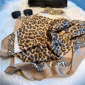 Leopard Print Silky Bandana Scarf for Women, 70*70cm